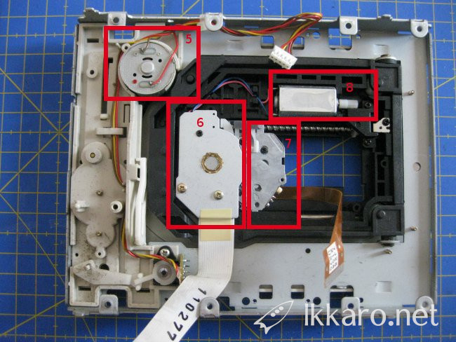 Backside and exploded view of a CD player