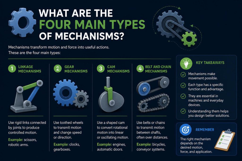 What are the four main types of mechanisms?