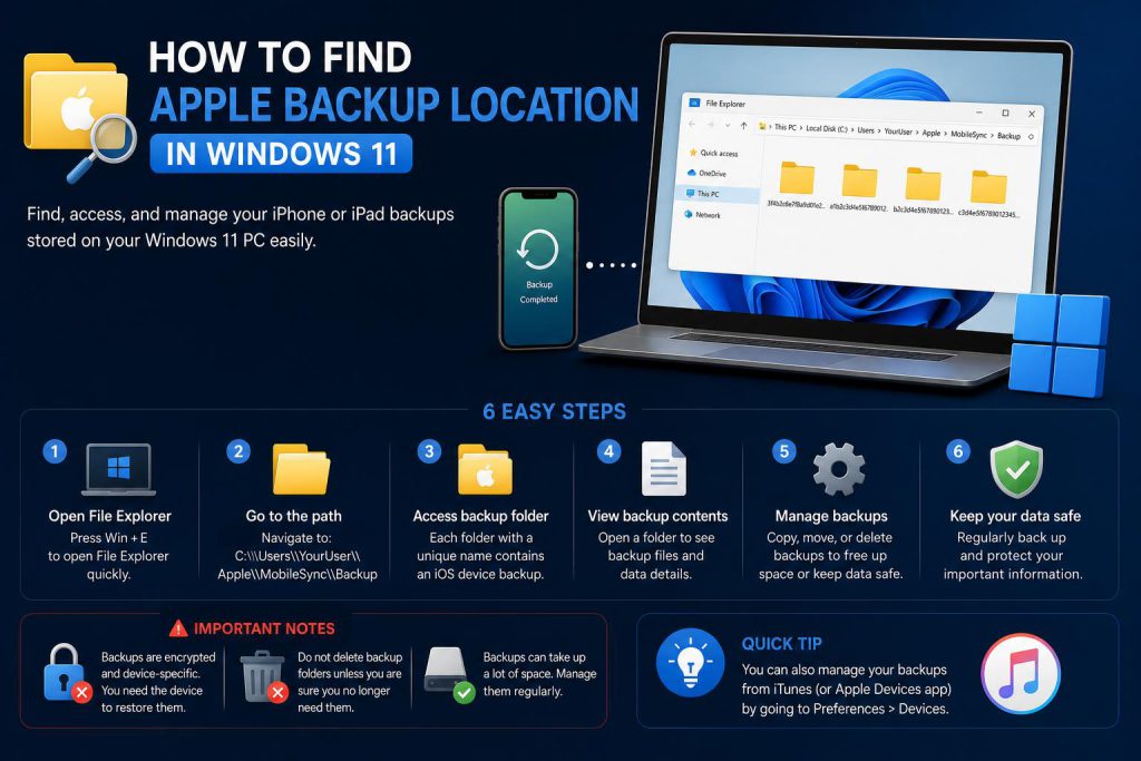 apple backup location in windows 11