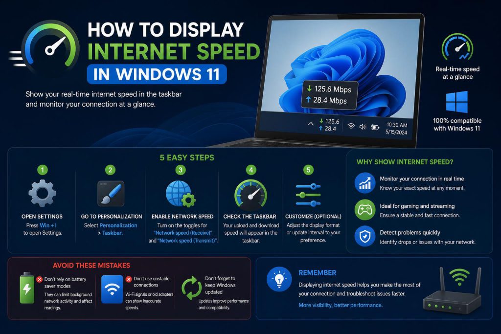How to display internet speed in Windows 11