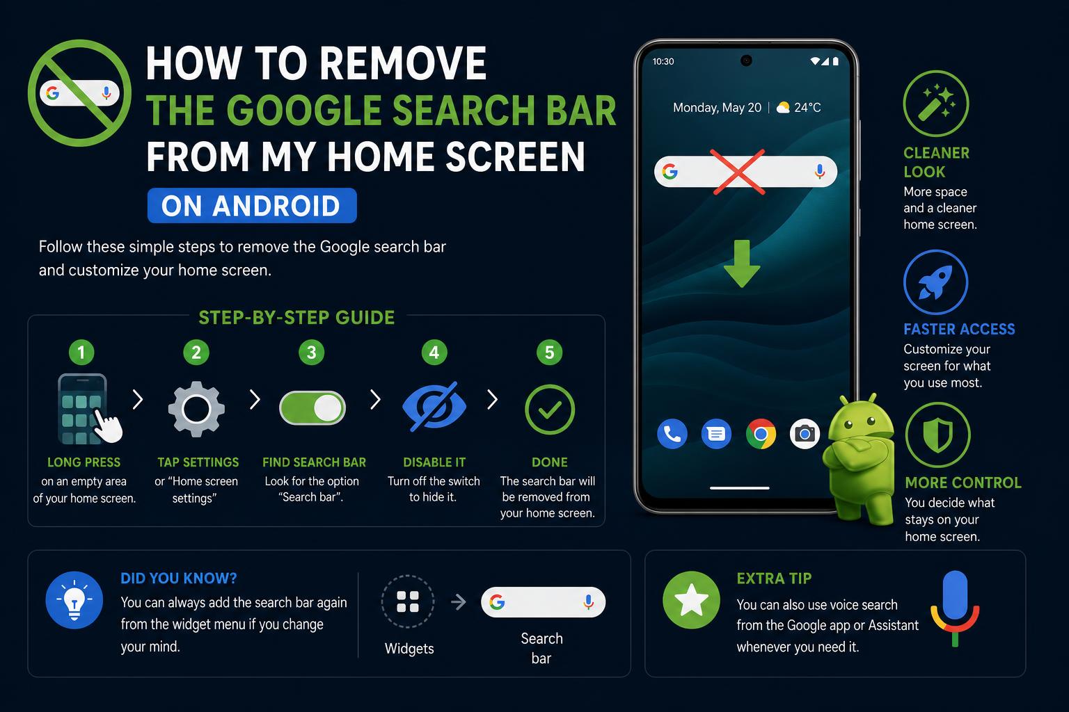 remove the google search bar from my home screen